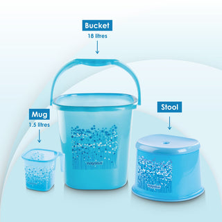 Funk 3 Pieces Bathroom Set - 18 ltr + 1.5 Mug + Stool