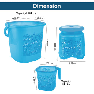 Funk 3 Pieces Bathroom Set - 18 ltr + 1.5 Mug + Stool