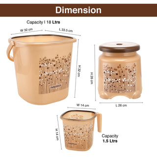 Funk 3 Pieces Bathroom Set - 18 ltr + 1.5 Mug + Stool