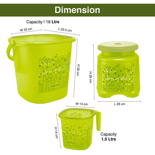 Funk 3 Pieces Bathroom Set - 18 ltr + 1.5 Mug + Stool