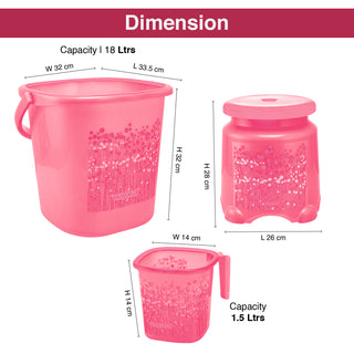Funk 3 Pieces Bathroom Set - 18 ltr + 1.5 Mug + Stool