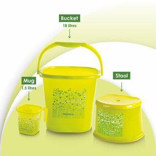 Funk 3 Pieces Bathroom Set - 18 ltr + 1.5 Mug + Stool