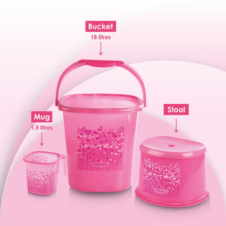 Funk 3 Pieces Bathroom Set - 18 ltr + 1.5 Mug + Stool