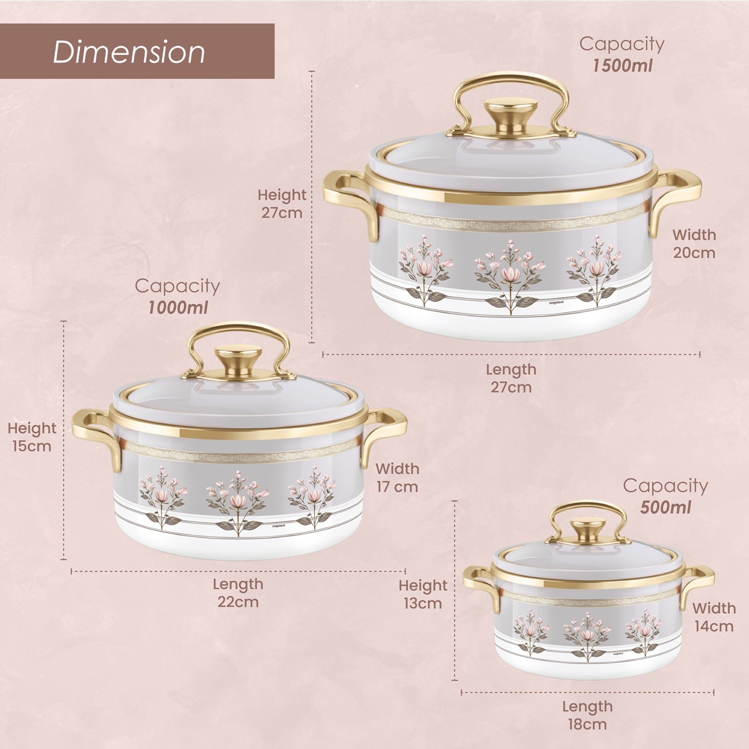 Rachel Casserole small set, 500ml, 1000ml, 1500ml