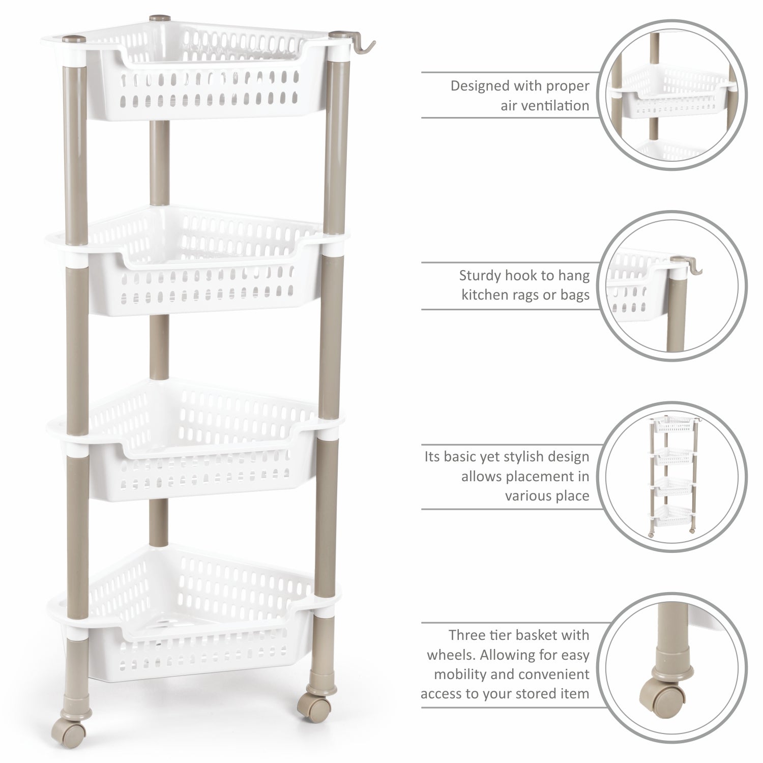 Corner Trolley White / 4 Layer