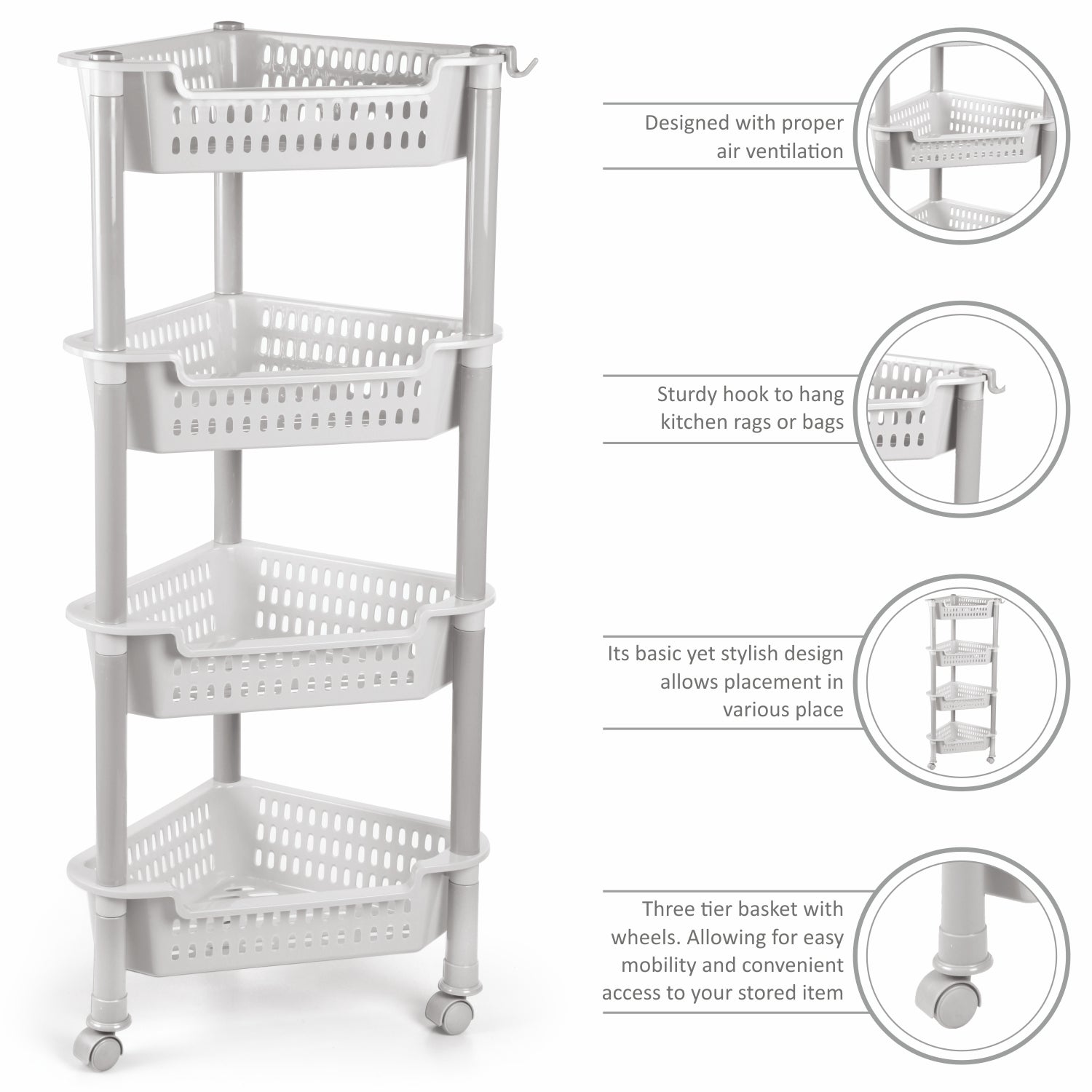 Corner Trolley Grey / 4 Layer