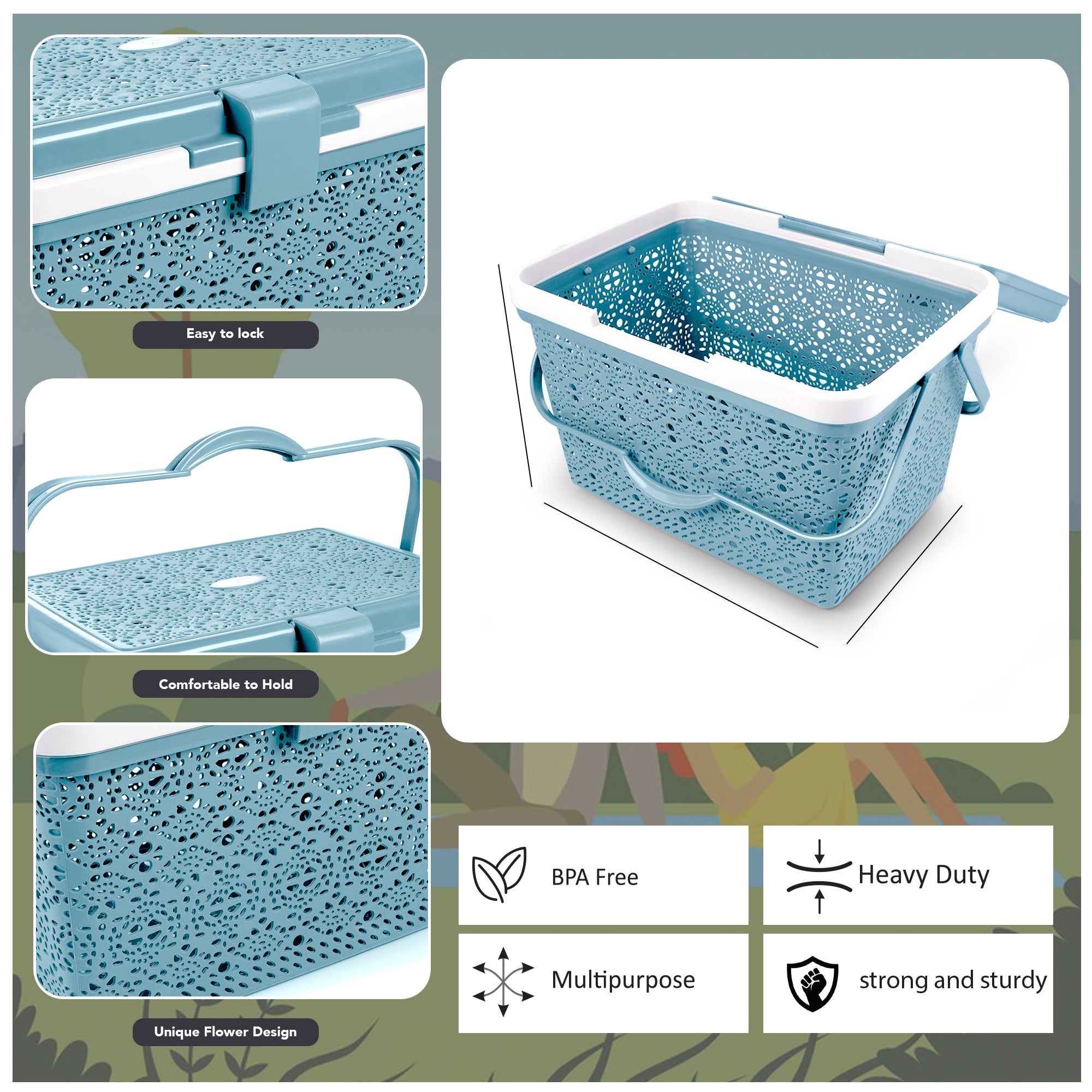 Flower Picnic Basket Blue