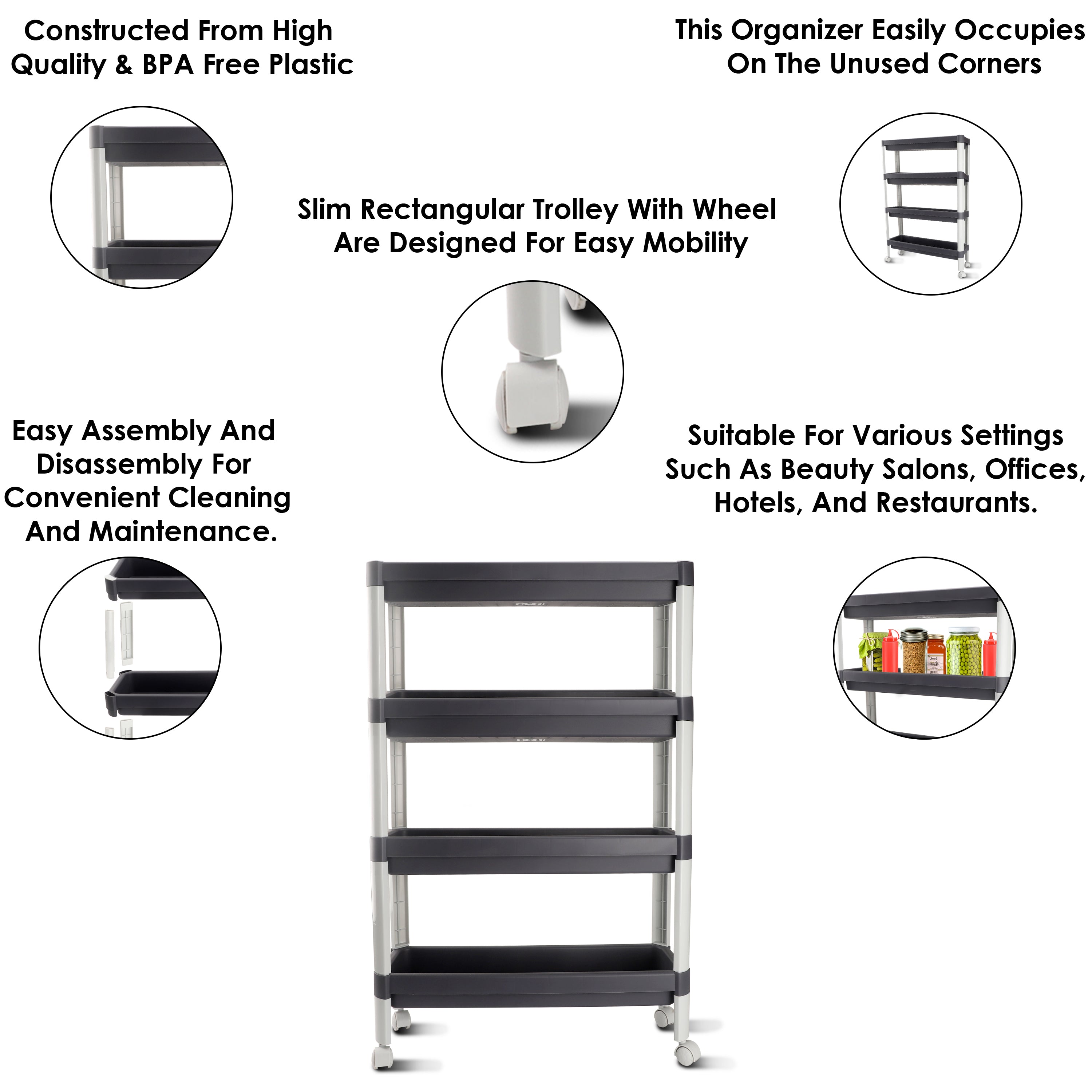 Slim Multipurpose Trolley Grey / 4 Layer