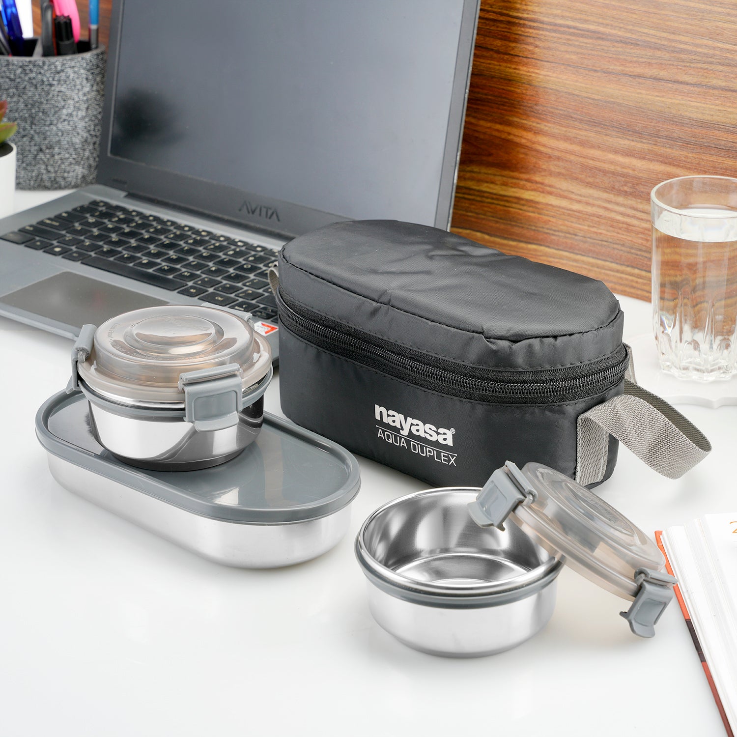 Aqua Duplex Lunch Box Black