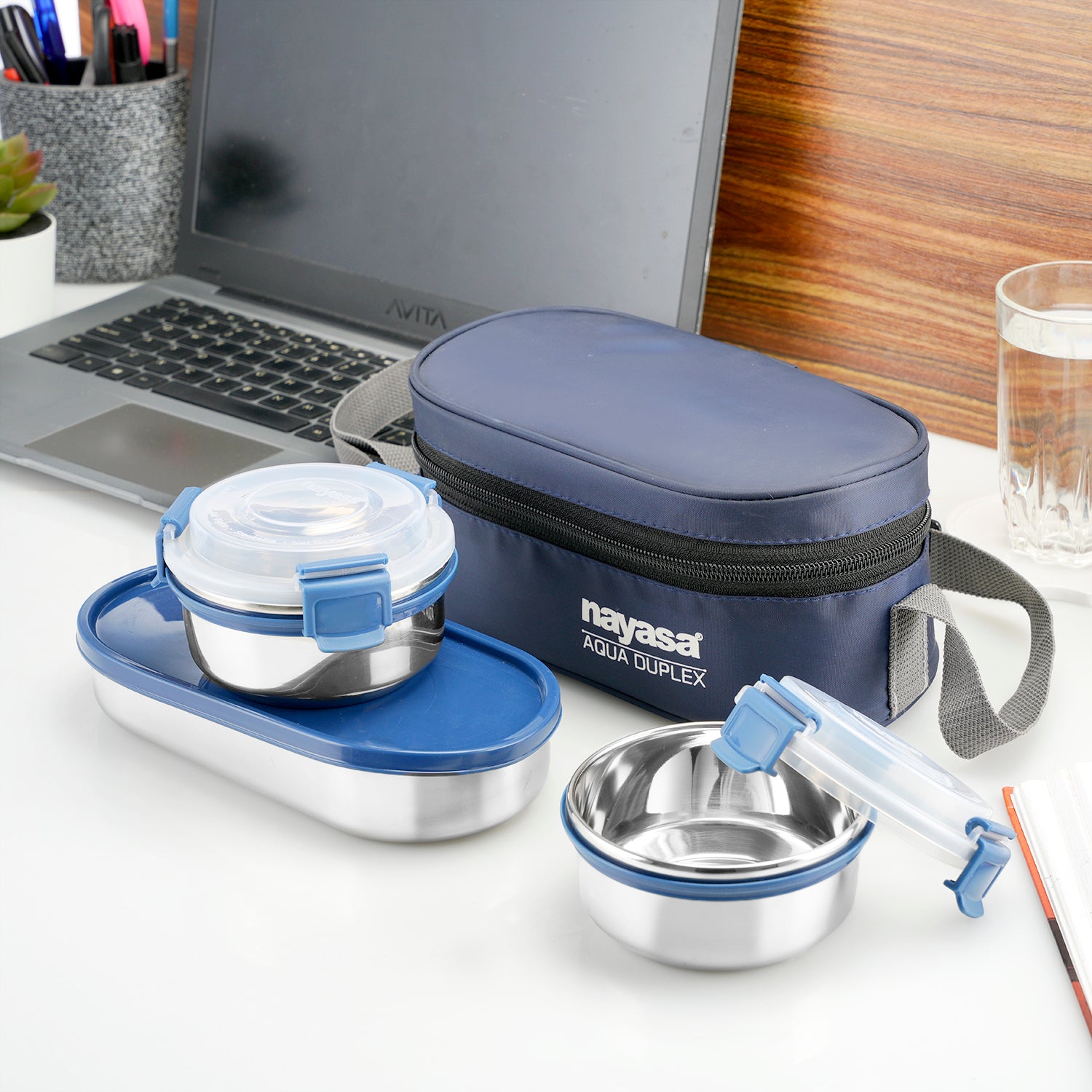Aqua Duplex Lunch Box Blue