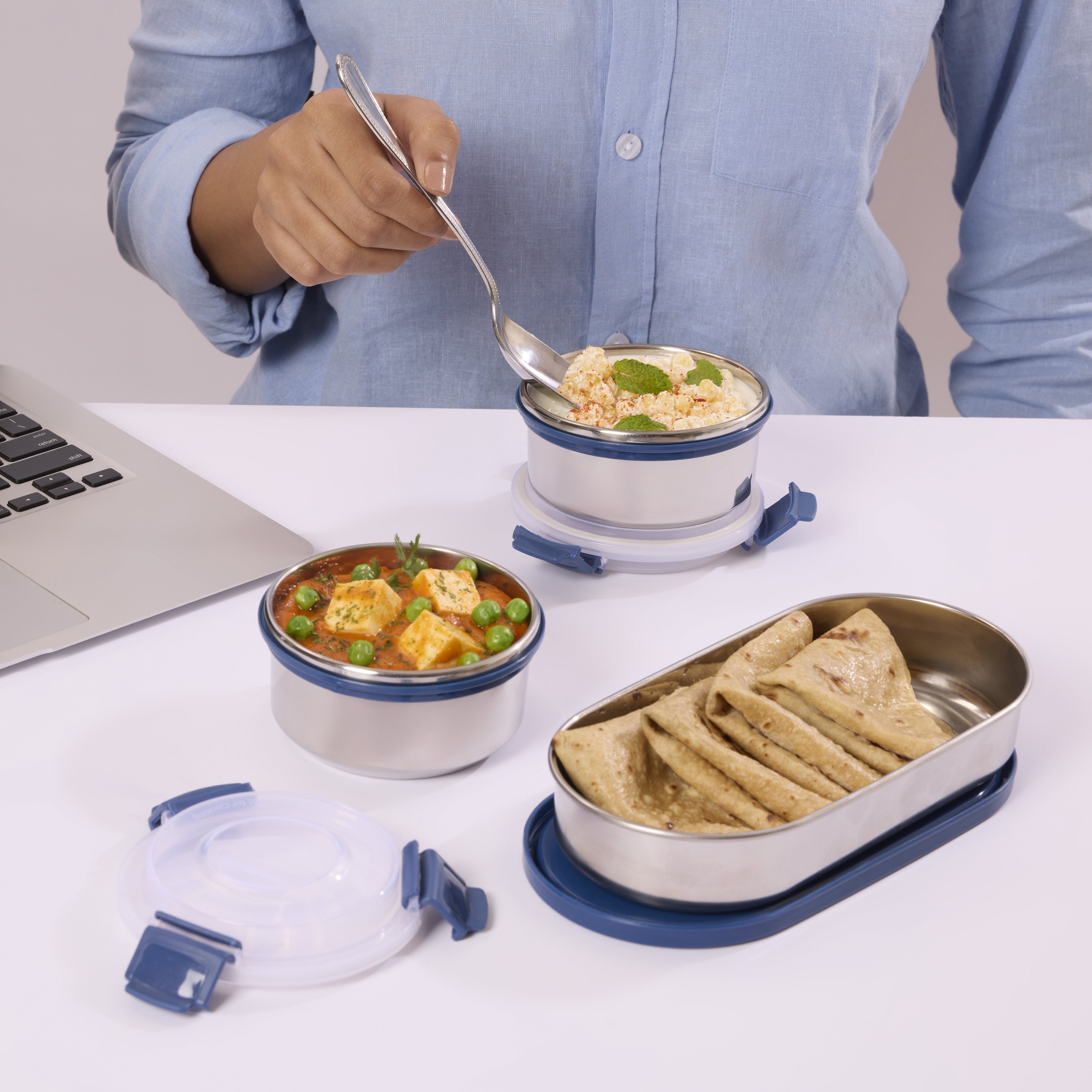 Aqua Duplex Lunch Box Blue