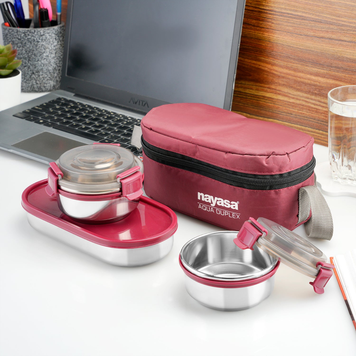 Aqua Duplex Lunch Box Red