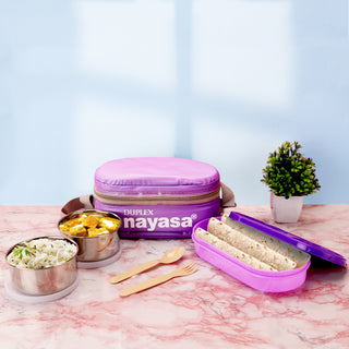 Duplex Deluxe Lunch Box with 2 Stainless Steel Containers & Soft Insulated Bag