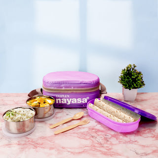 Duplex Deluxe Lunch Box with Soft Insulated Bag with Steel Tiffin