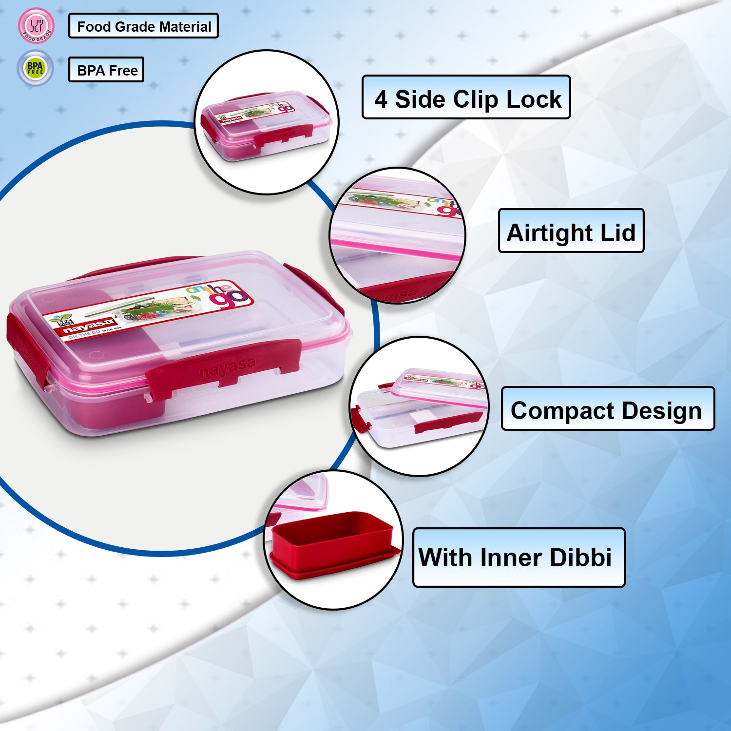 On The Go Lunch Box, Pack of 2 Pink