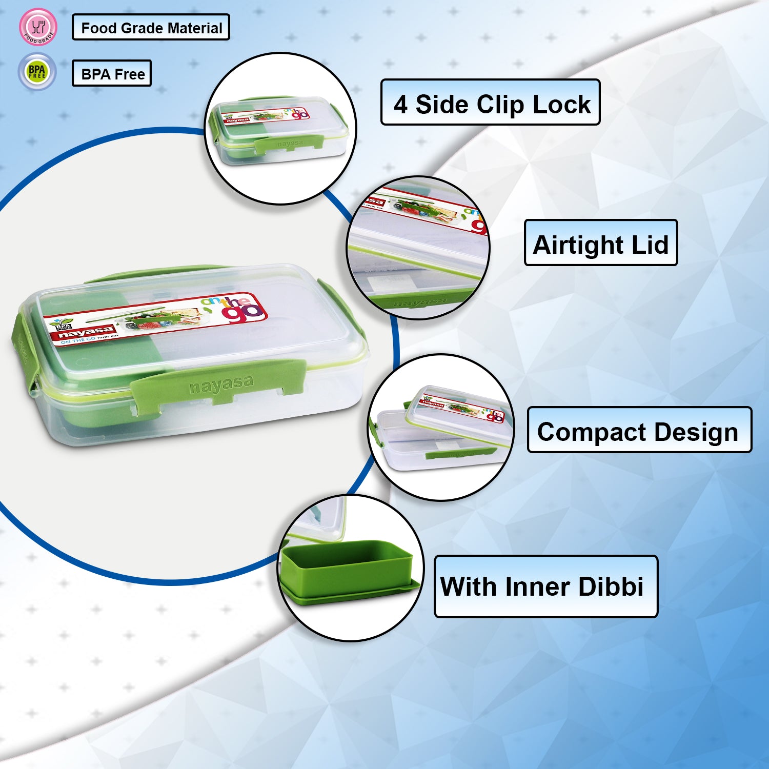 On The Go Lunch Box, Pack of 2 Green