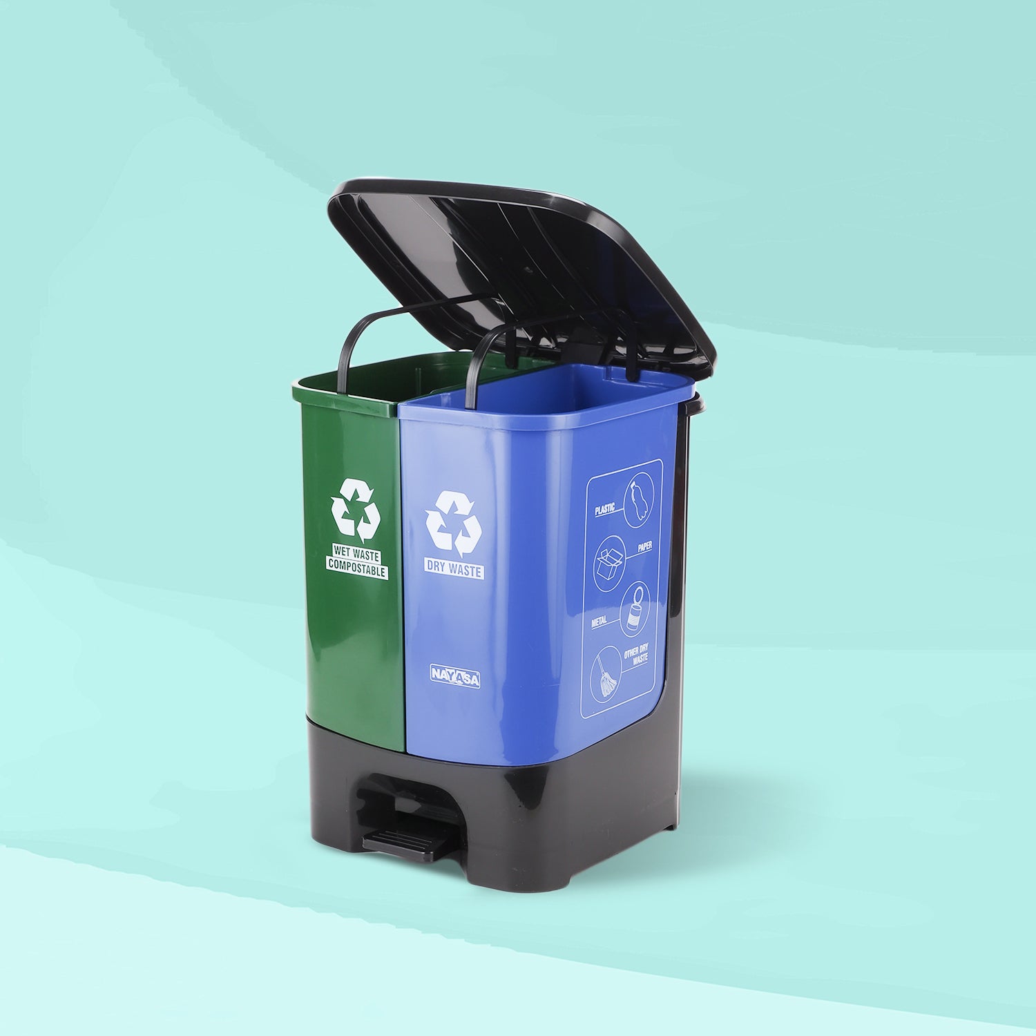 2 In1 Pedal Dustbin Green & Blue / 19 Ltrs