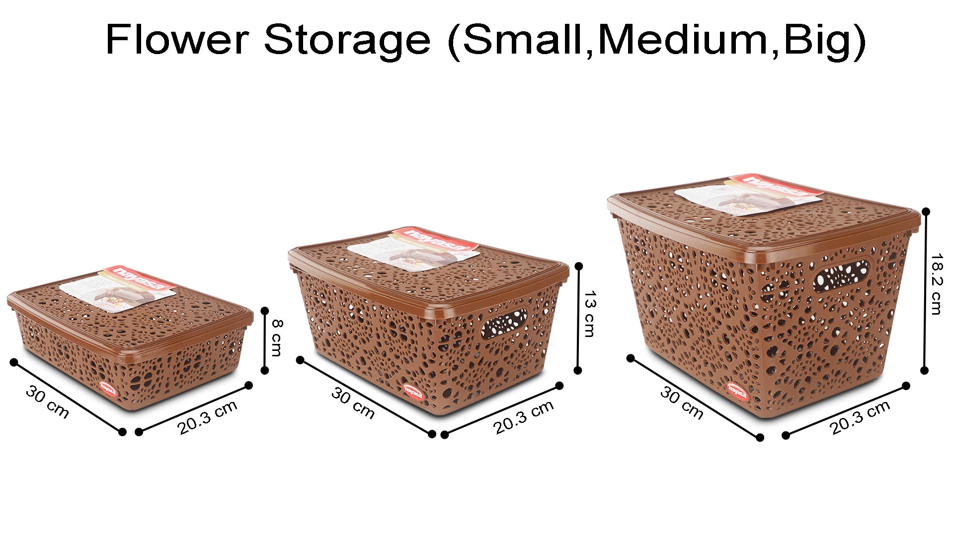Flower Storage Basket Brown / Combo( S+M+B)
