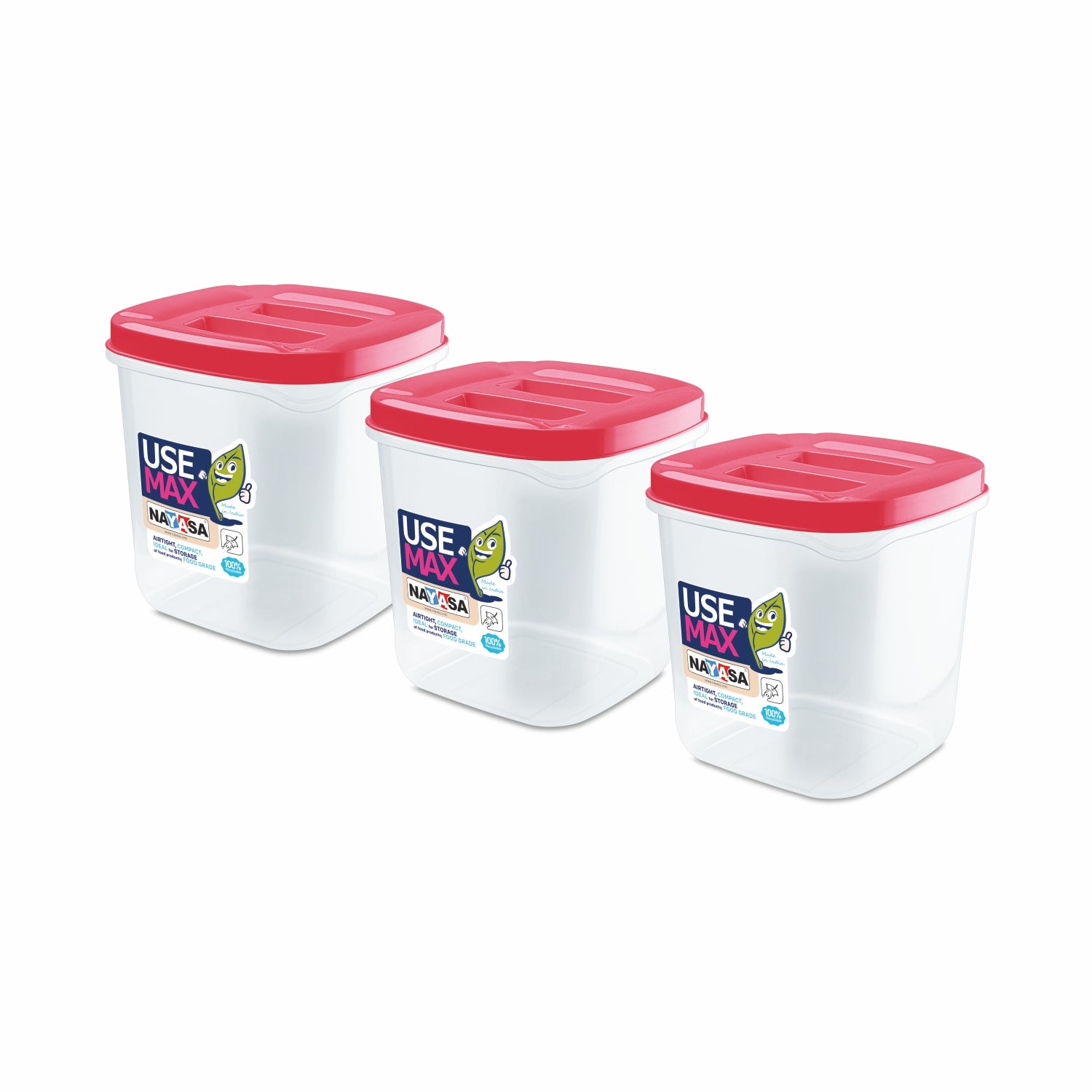 Use Max Food Storage Container, Set of 3 Pink / 550 ml