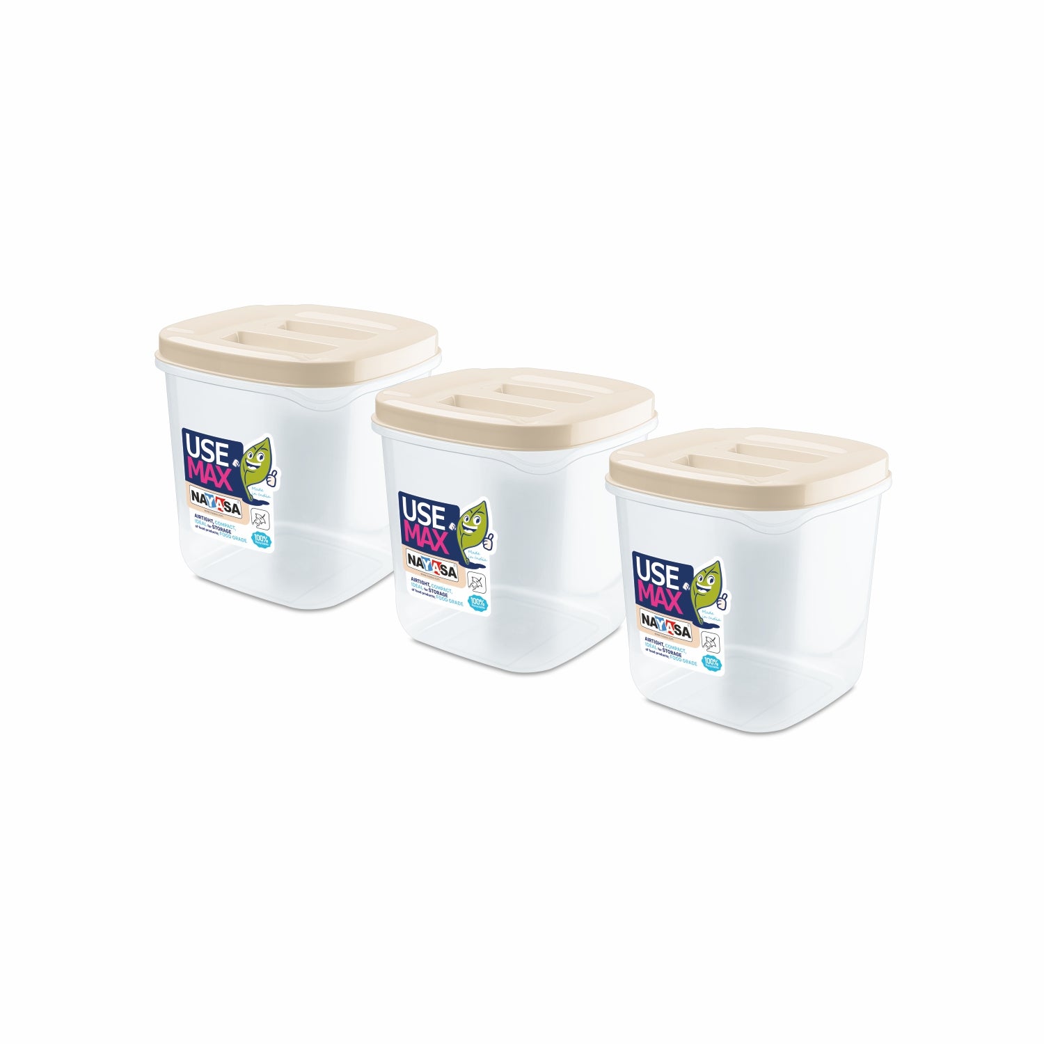 Use Max Food Storage Container, Set of 3 Beige / 550 ml