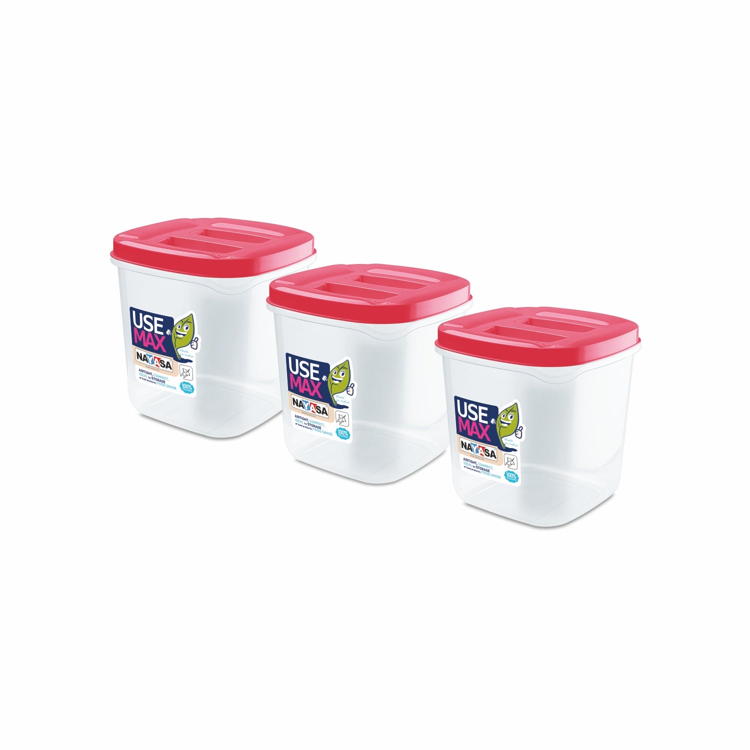 Use Max Food Storage Container, Set of 3 Pink / 1000 ml
