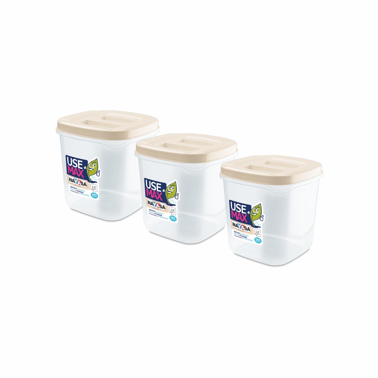 Use Max Food Storage Container, Set of 3 Beige / 1000 ml
