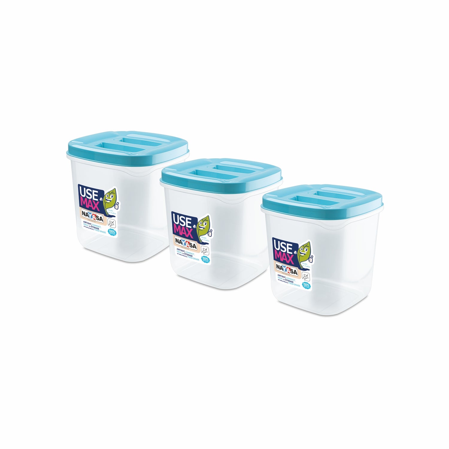 Use Max Food Storage Container, Set of 3 Blue / 1000 ml
