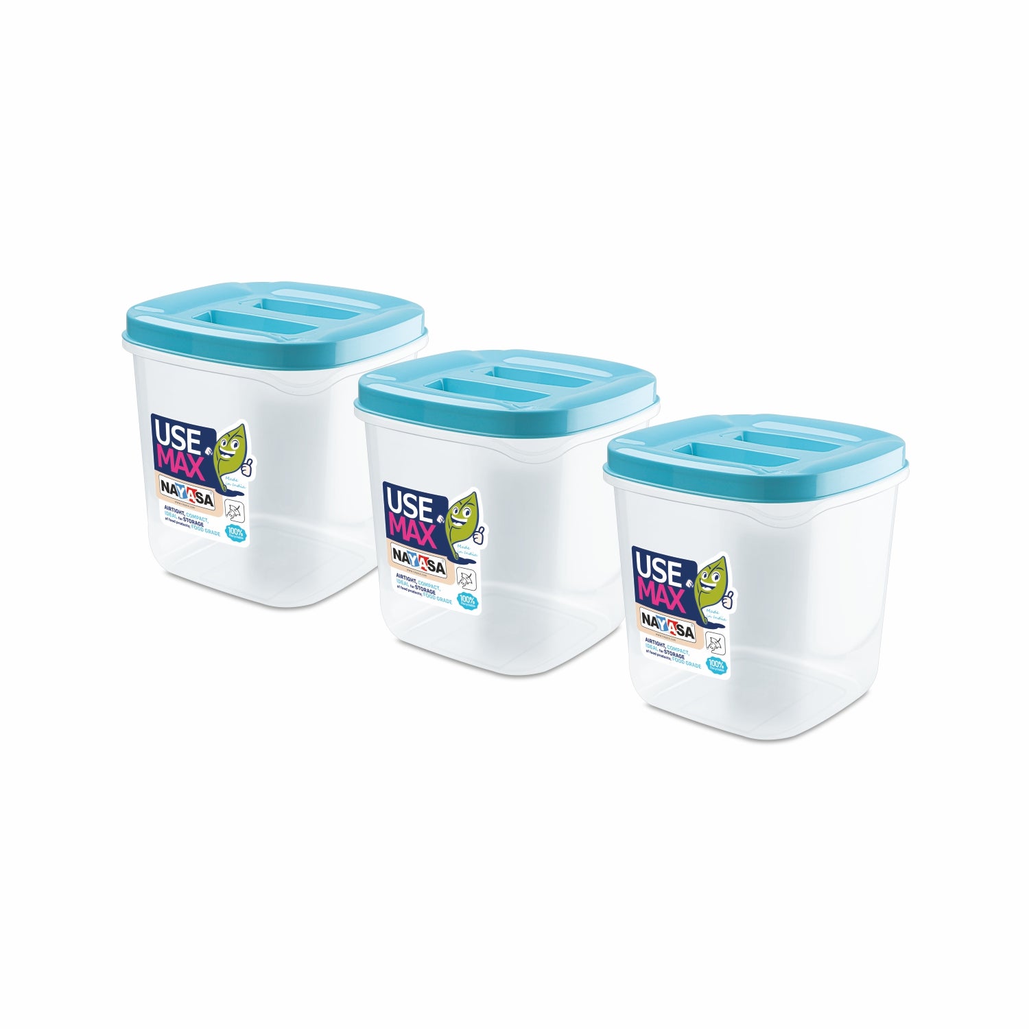 Use Max Food Storage Container, Set of 3 Blue / 1500 ml