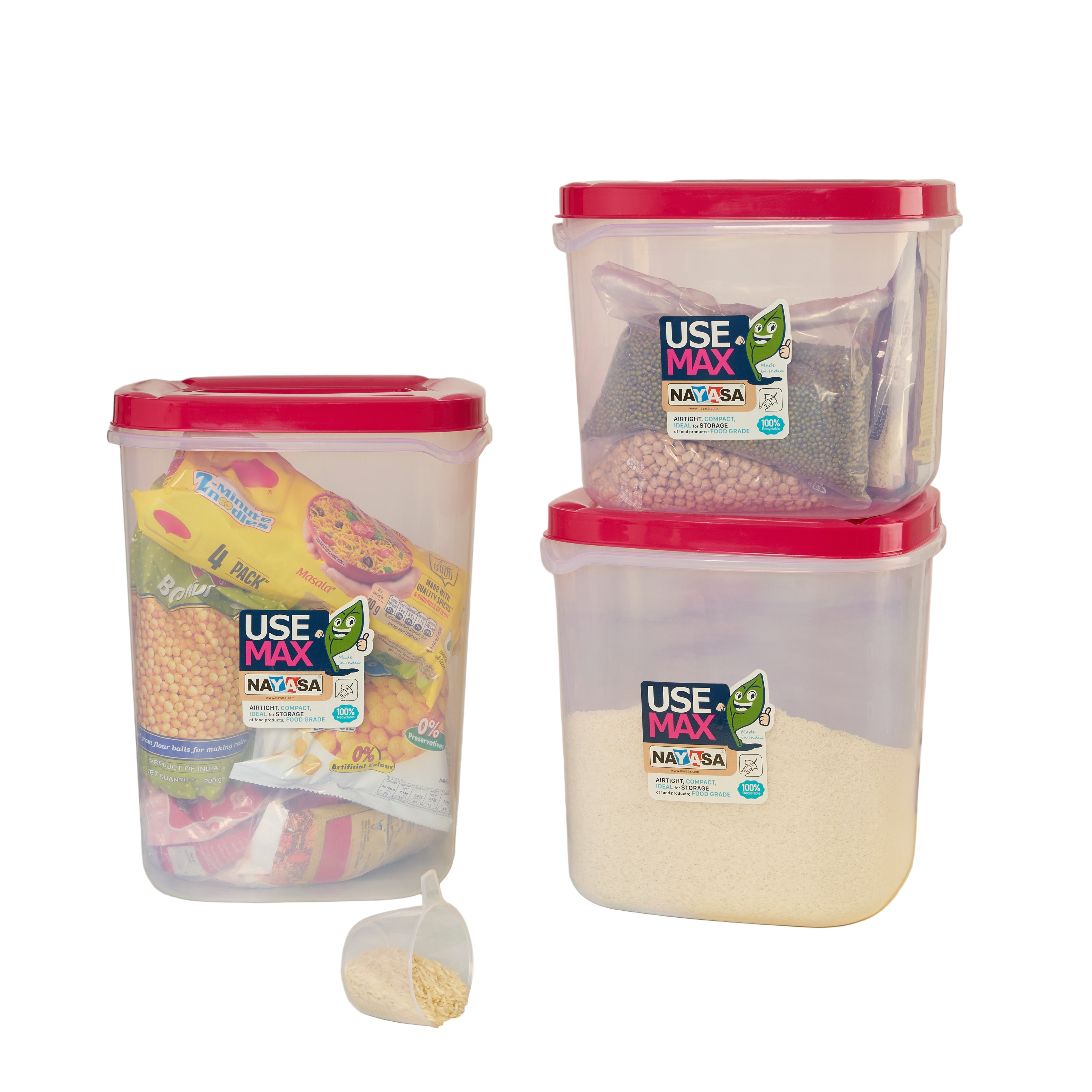 Use Max Food Storage Container, Set of 3 Pink / Combo ( 5 Ltr + 7.5 Ltr + 10 Ltr )