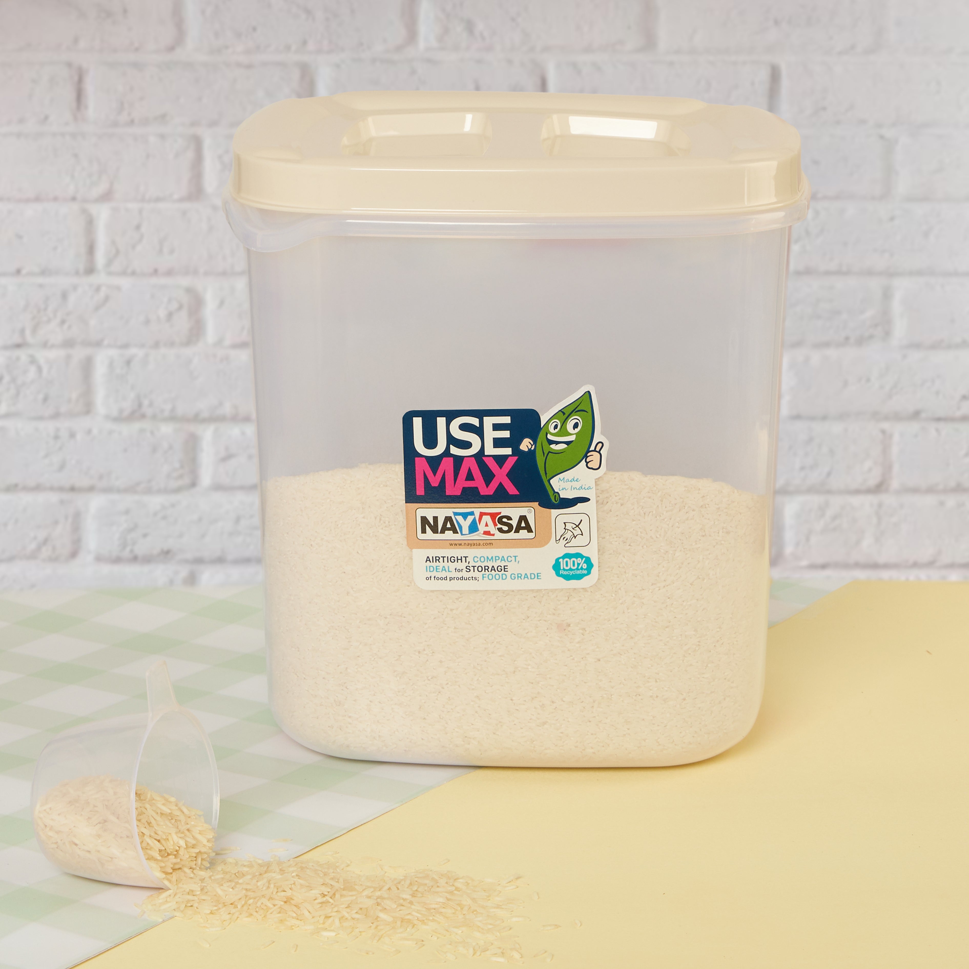 Use Max Food Storage Container, Set of 3 Beige / Combo ( 5 Ltr + 7.5 Ltr + 10 Ltr )