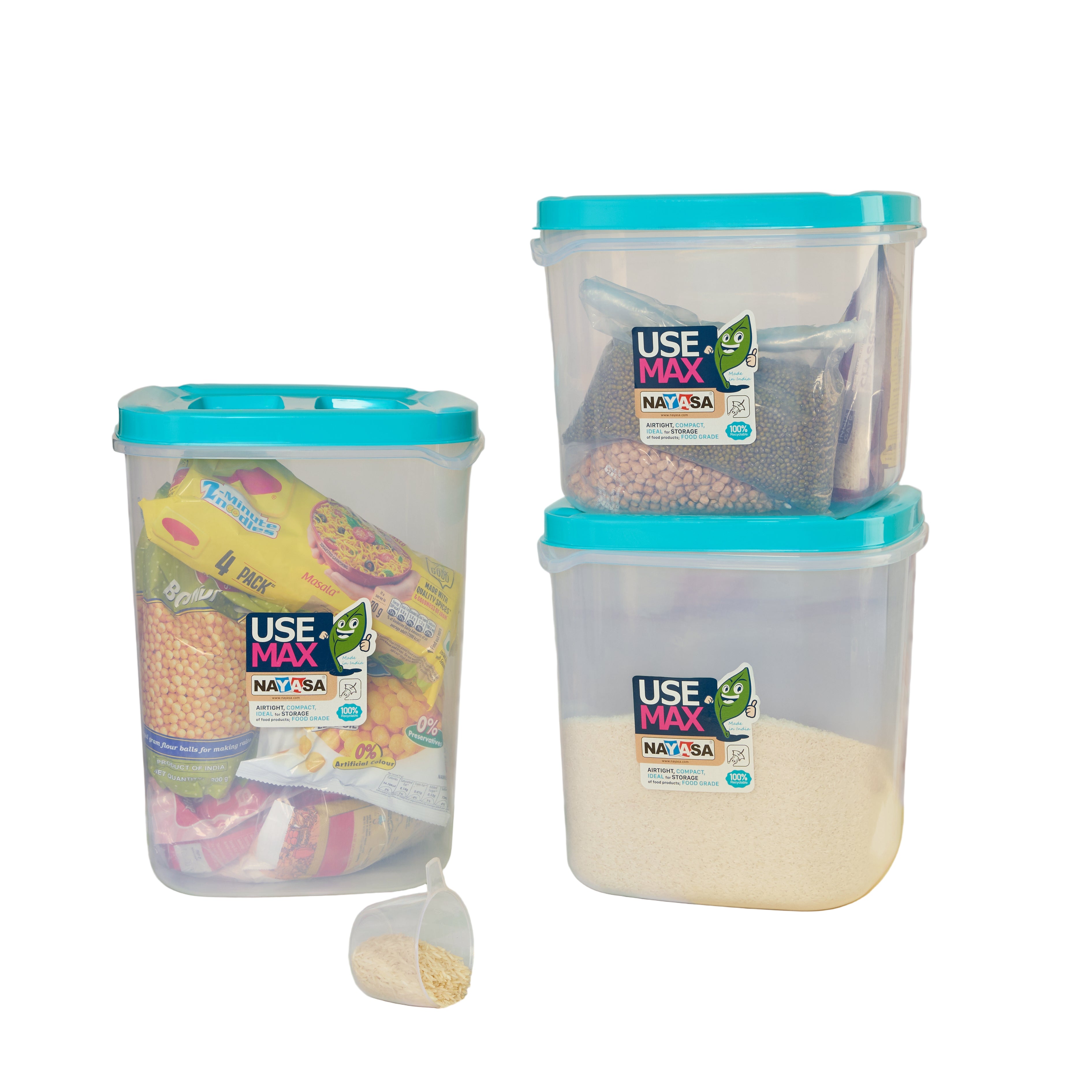 Use Max Food Storage Container, Set of 3 Blue / Combo ( 5 Ltr + 7.5 Ltr + 10 Ltr )