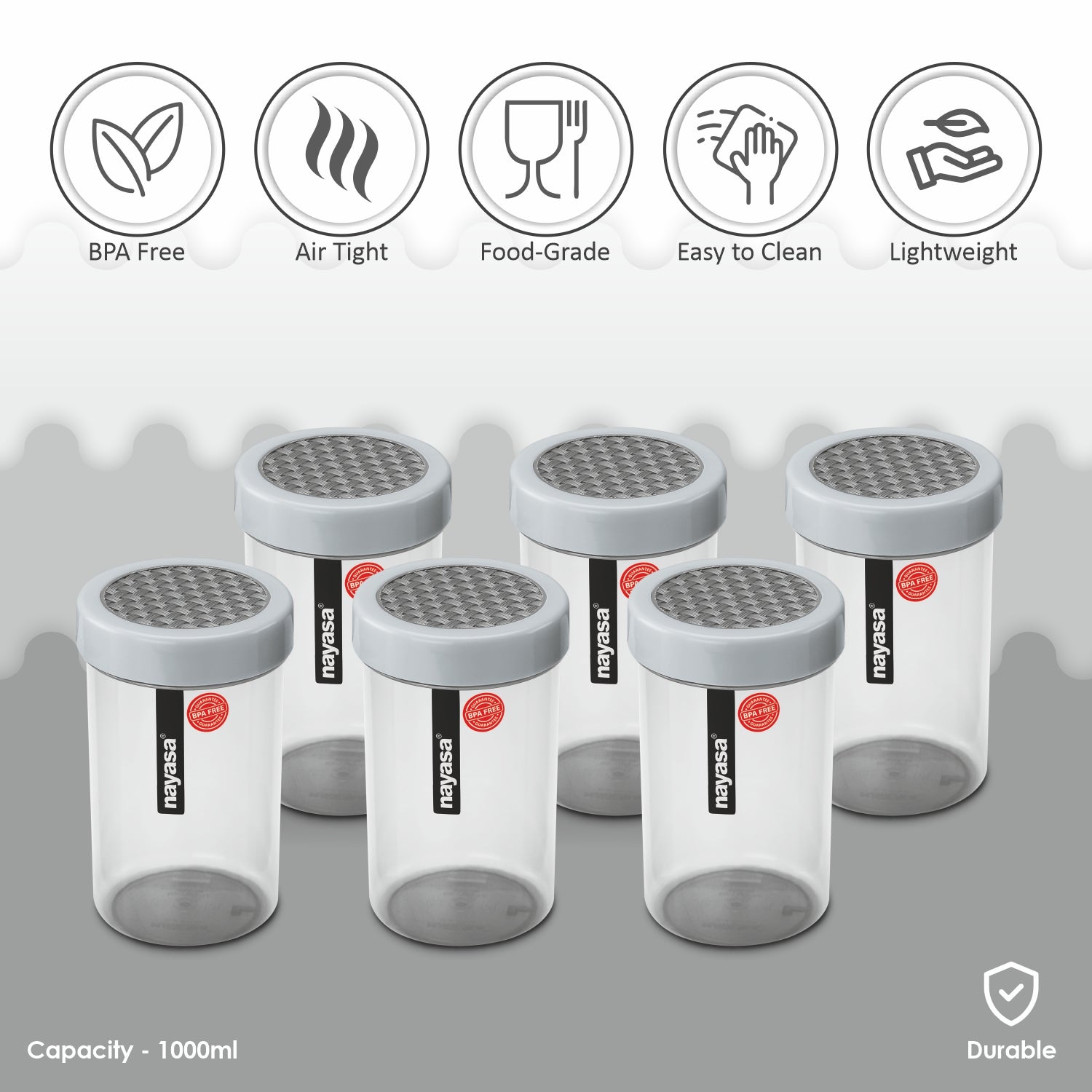 Retro Food Storage Container Grey / 1000 ml / Set of 3