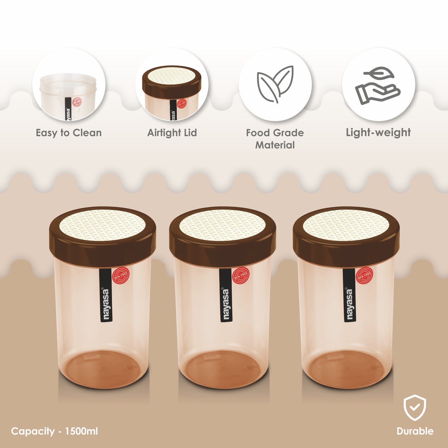 Retro Food Storage Container Brown / 1500 ml / Set of 3