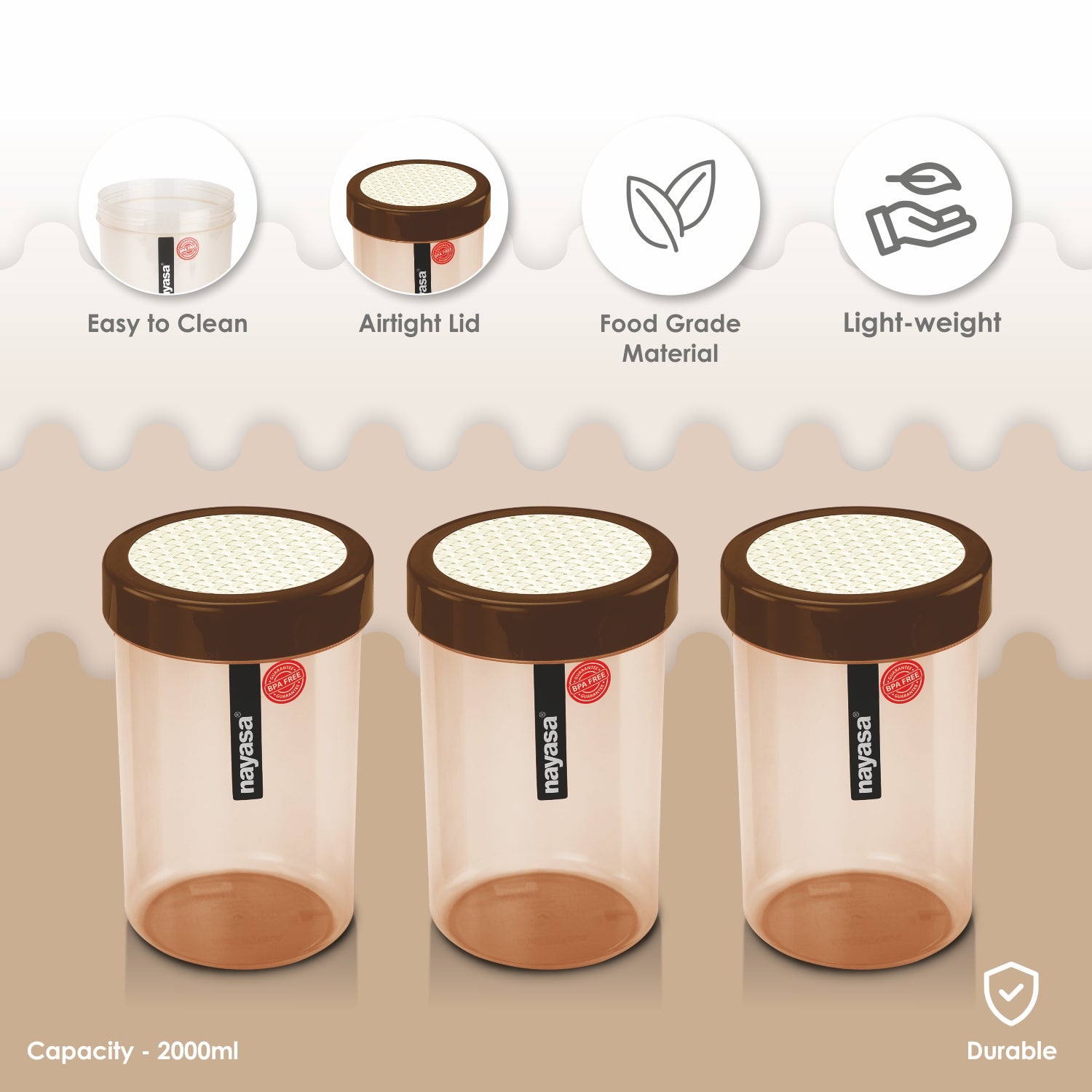 Retro Food Storage Container Brown / 2000 ml / Set of 3