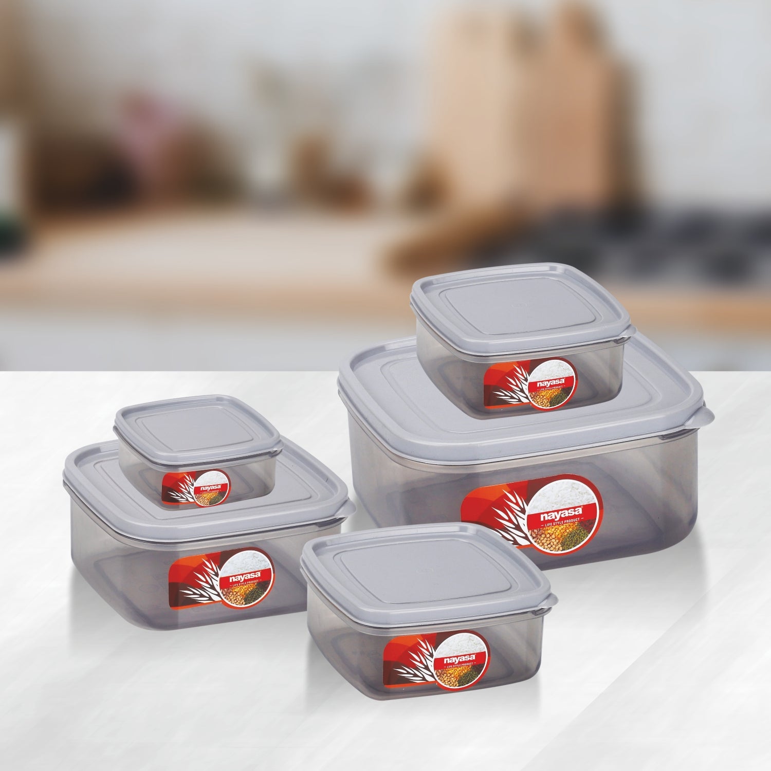 Easy Clear Food Storage Container, Set of 5 Grey