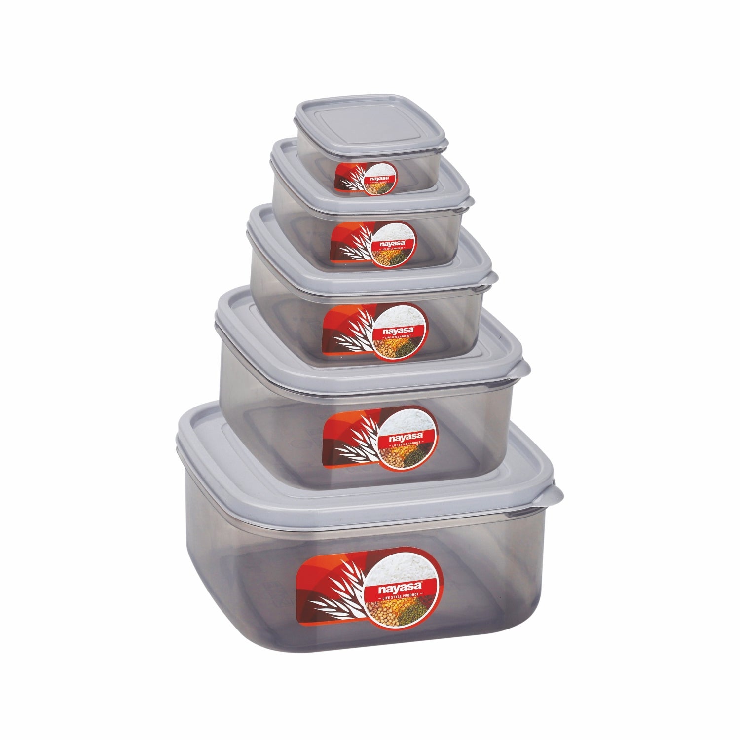 Easy Clear Food Storage Container, Set of 5 Grey