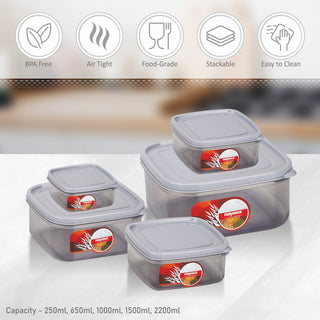 Easy Clear Food Storage Container, Set of 5 Grey