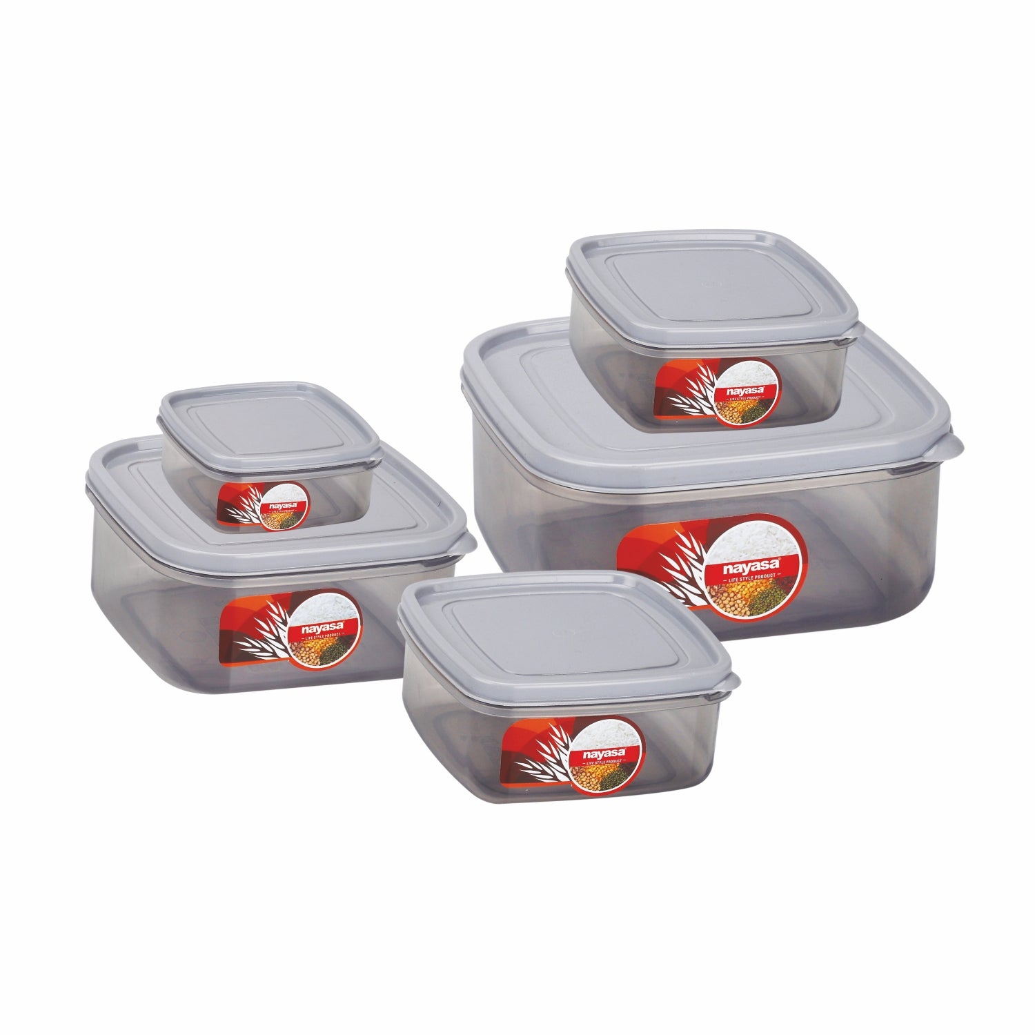 Easy Clear Food Storage Container, Set of 5 Grey
