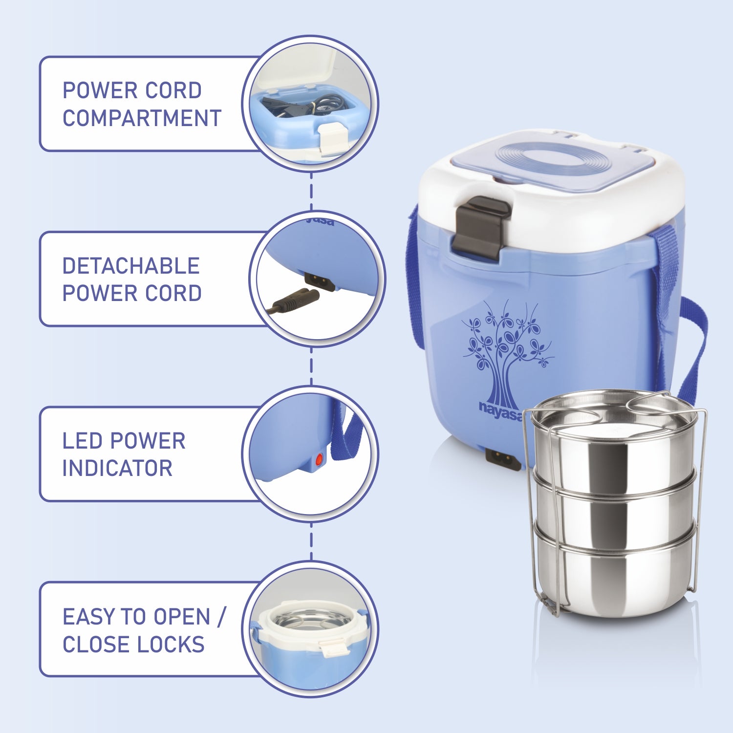 Electromate Electric Lunch Box Blue / 3 Layer
