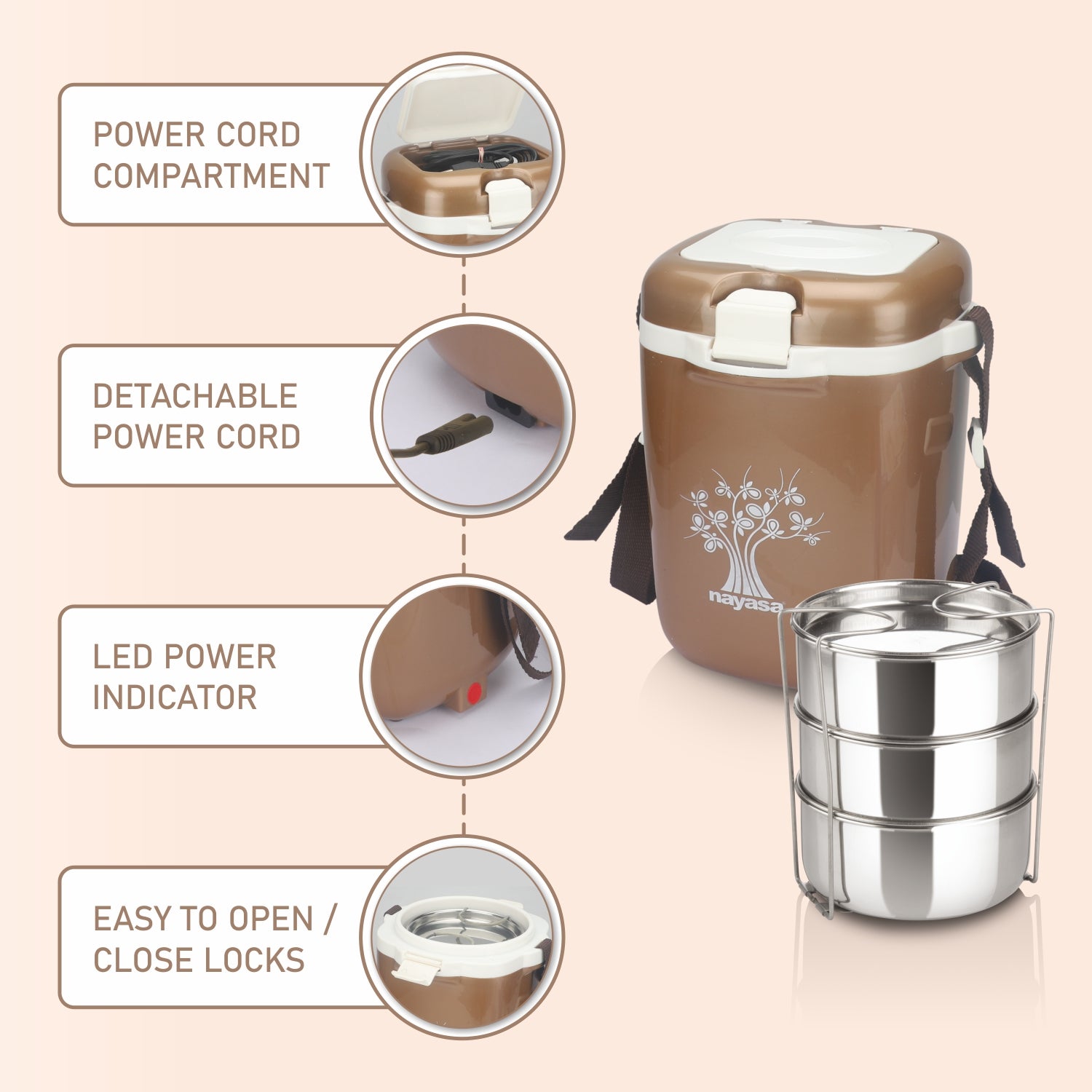 Electromate Electric Lunch Box Brown / 3 Layer