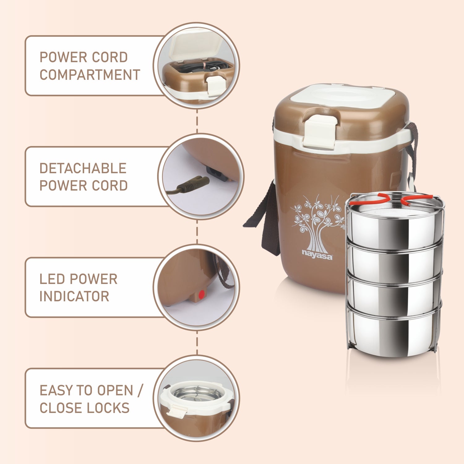 Electromate Electric Lunch Box Brown / 4 Layer