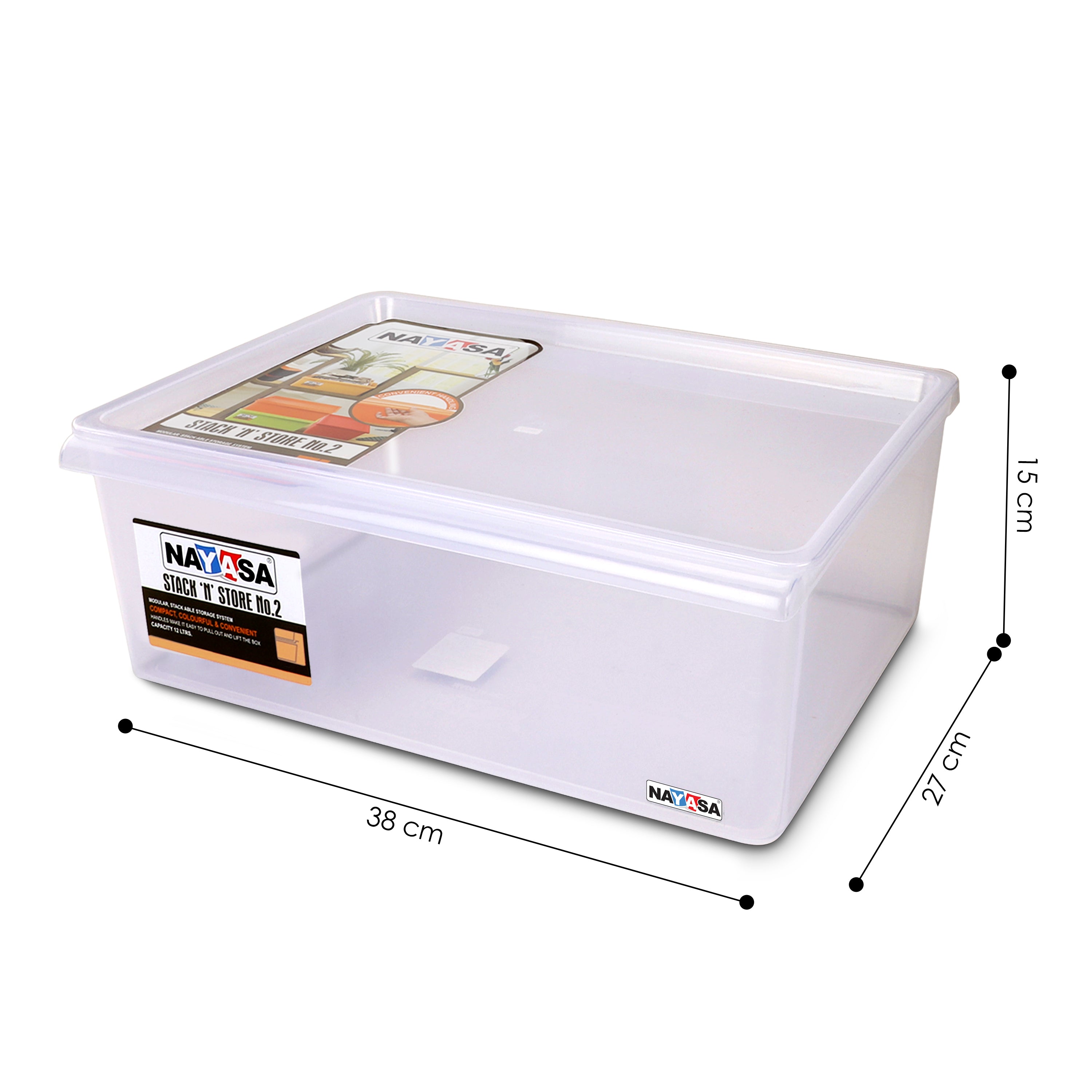 Stack N Store Storage Box, Transparent 12 Ltr / Set of 1