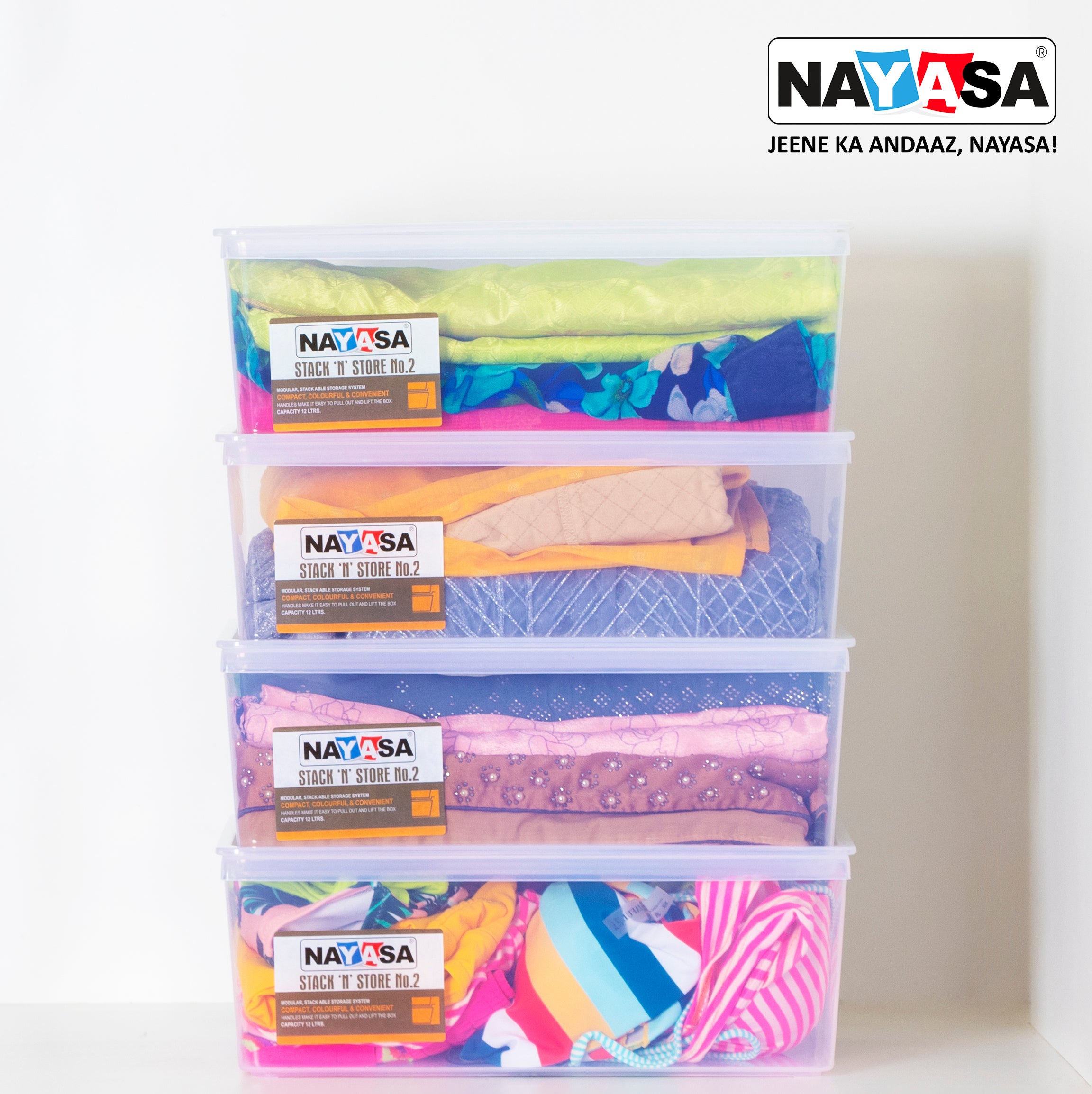 Stack N Store Storage Box, Transparent 12 Ltr / Set of 1