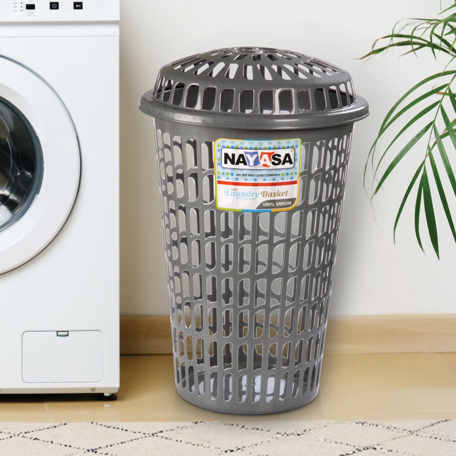 Round Laundry Basket 60 Ltr Grey