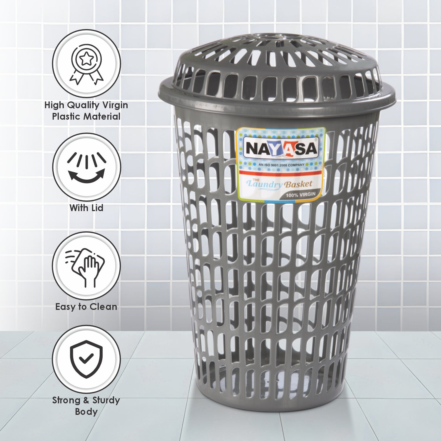 Round Laundry Basket 60 Ltr Grey