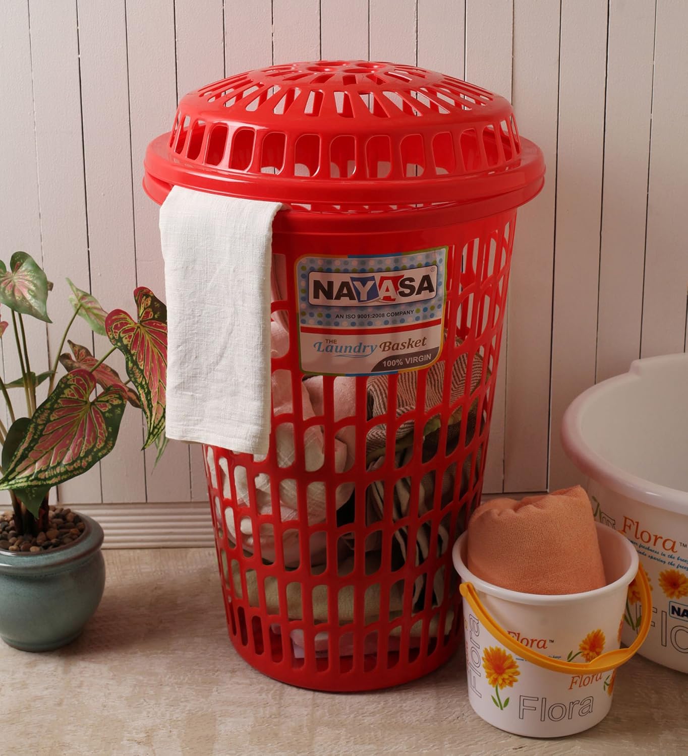 Round Laundry Basket 60 Ltr Red