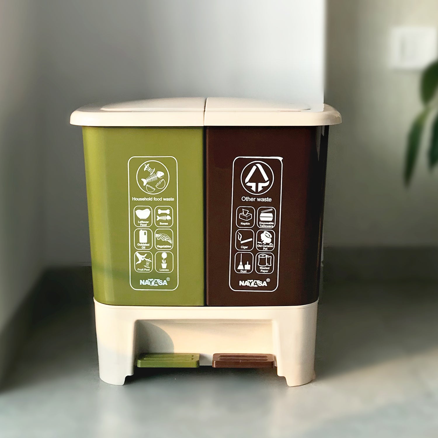 2 In 1 Pedal Bin Bold Dustbin Brown & Green