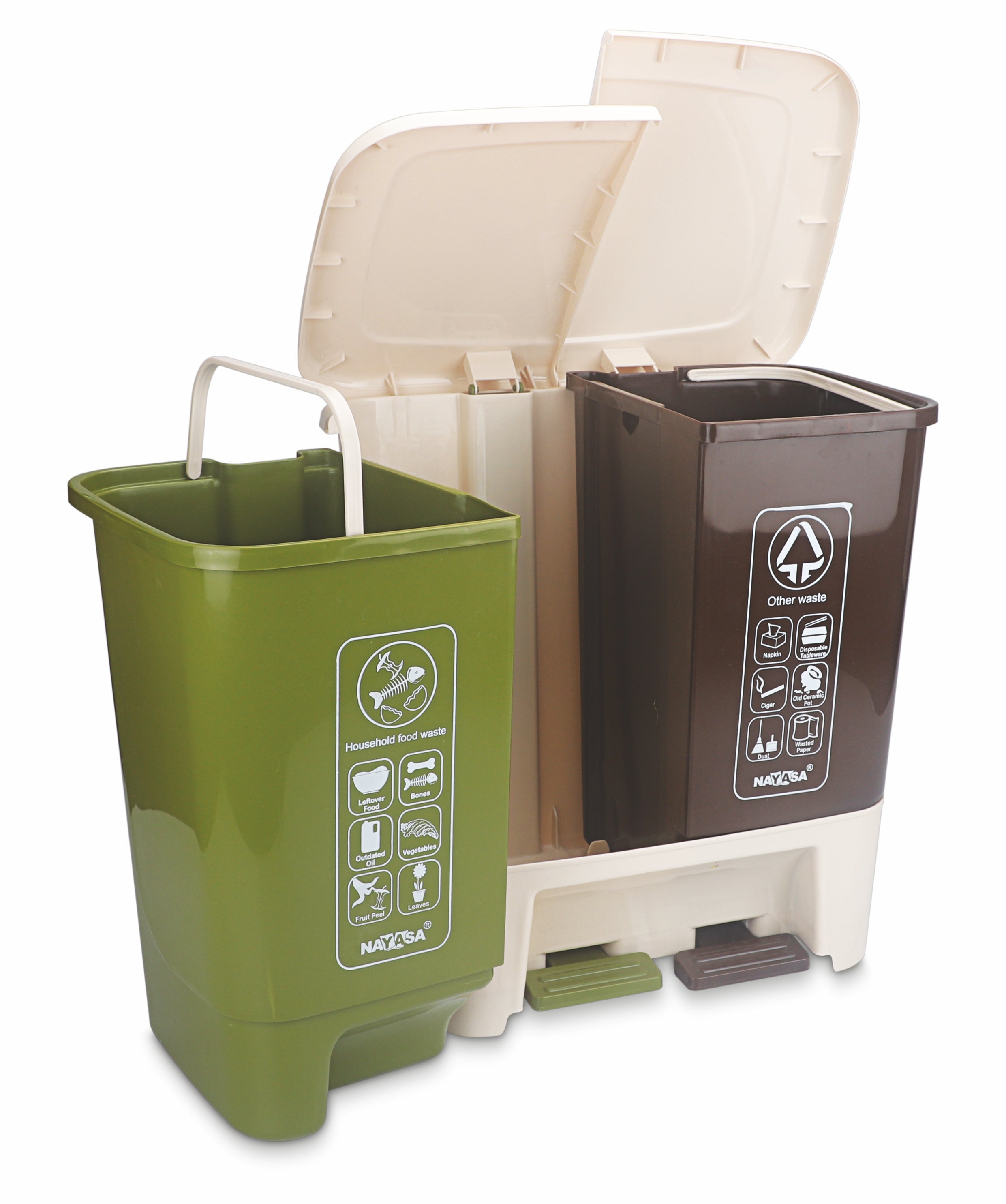 2 In 1 Pedal Bin Bold Dustbin Brown & Green