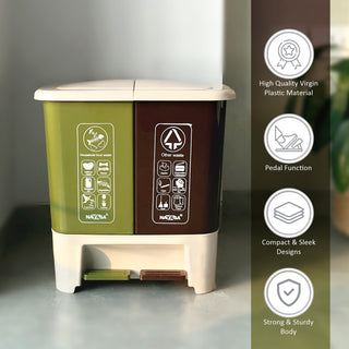 2 In 1 Pedal Bin Bold Dustbin Brown & Green