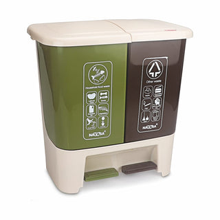 2 In 1 Pedal Bin Bold Dustbin Brown & Green